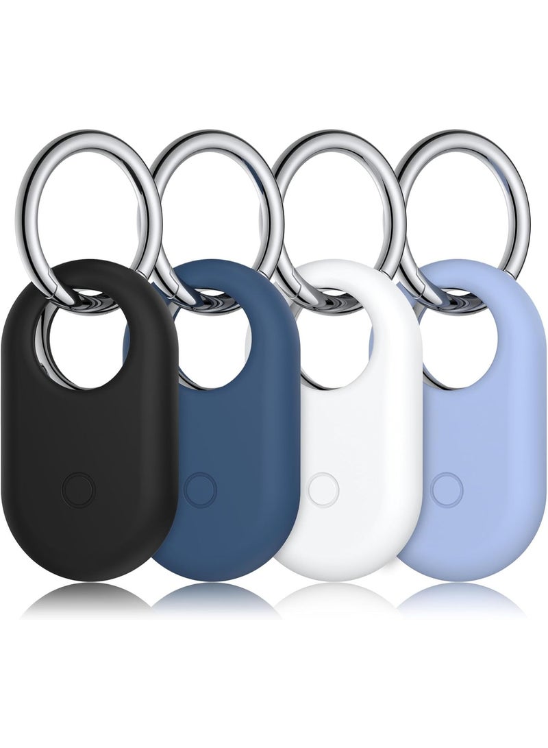 4-Pack Holder for Samsung Galaxy SmartTag 2 Case, Silicone Protective Case for Galaxy Smart Tag 2 with Keychain for Pets, Keys, Luggage, Backpacks and More (Black/Navy Blue/White/Light Blue) - Image 1